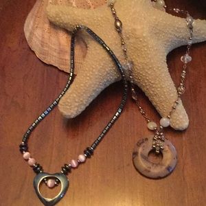 Set of 2 Necklaces Hematite and stone and copper